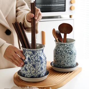 筷筒陶瓷日式家用沥水筷笼筷桶厨房收纳桶筷子勺锅铲收纳盒筷子筒
