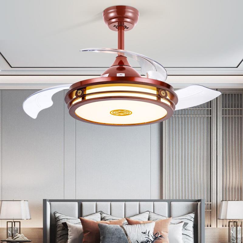 新中式木扇灯吊吊扇灯隐形复古实餐厅客厅静风音变频遥控带风扇灯