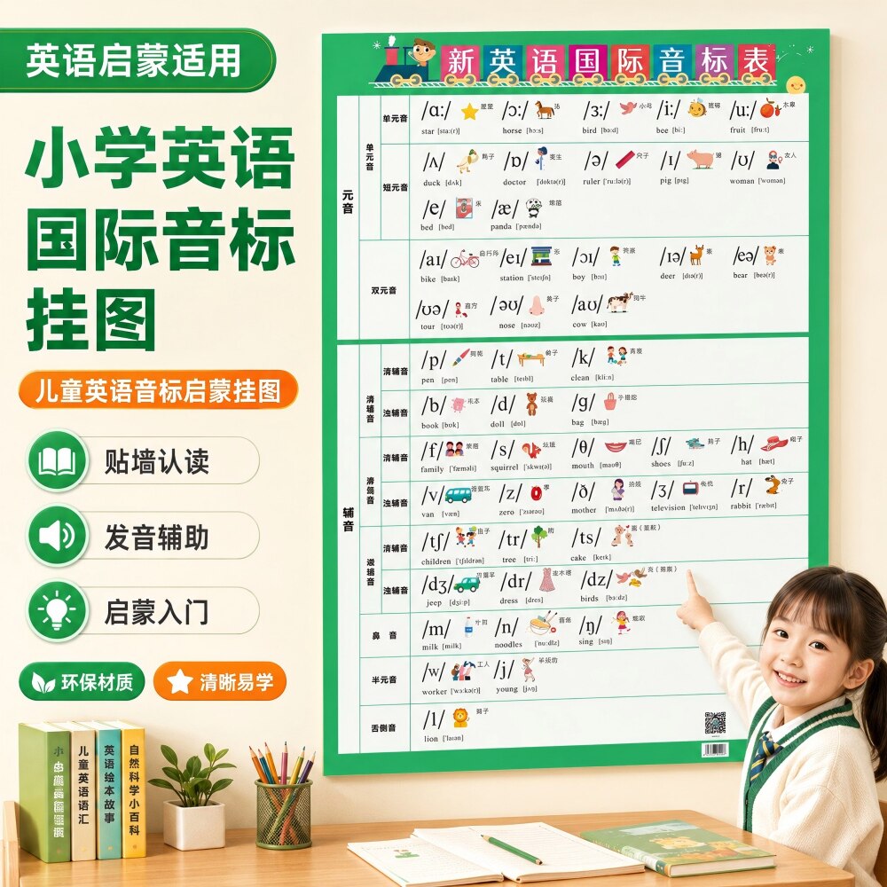 小学英语国际音标挂图48个国际音标表26个英文字母学习挂图墙贴