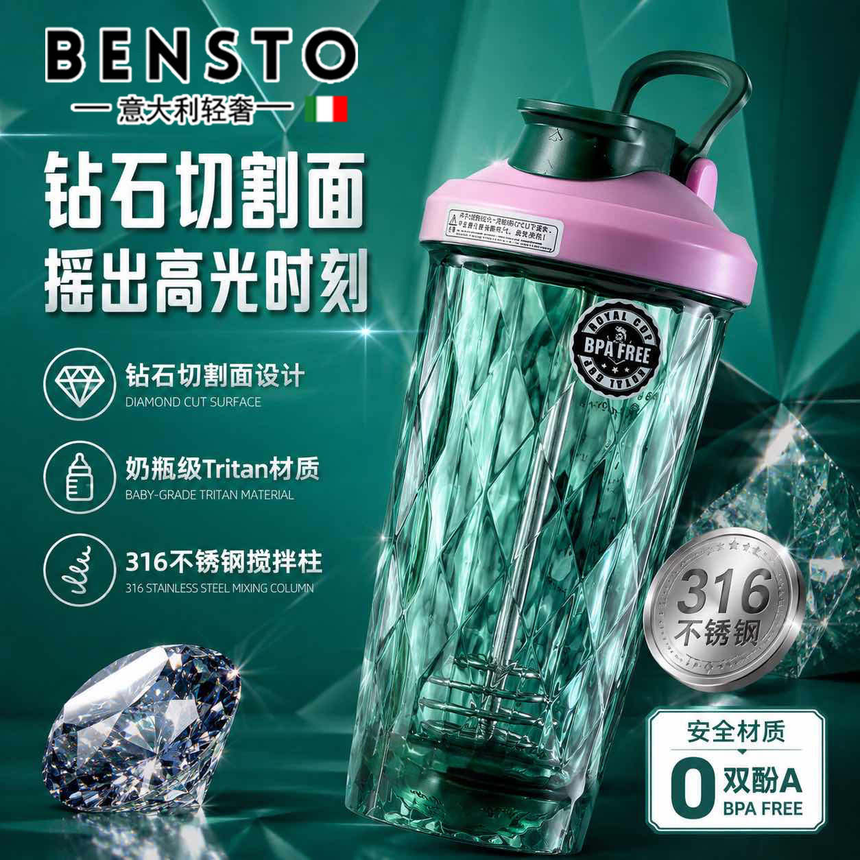 意大利蛋白粉摇摇杯健身质搅拌Tritan冲泡食品级运动美式颜值水杯
