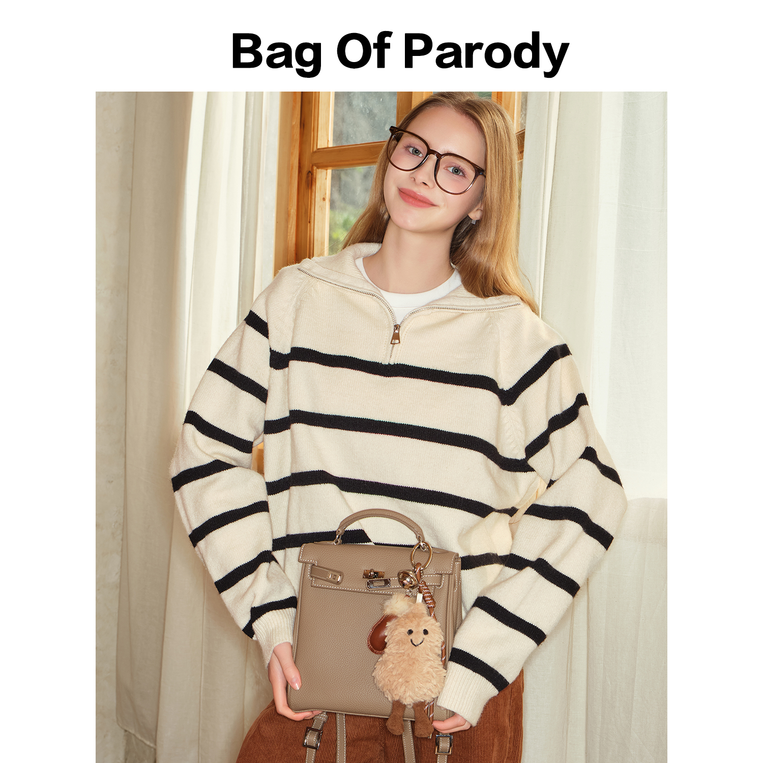 Bagofparody荔枝纹双肩背包