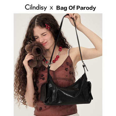 Bag Of ParodyXCilndisy双兜头层植鞣牛皮机车包