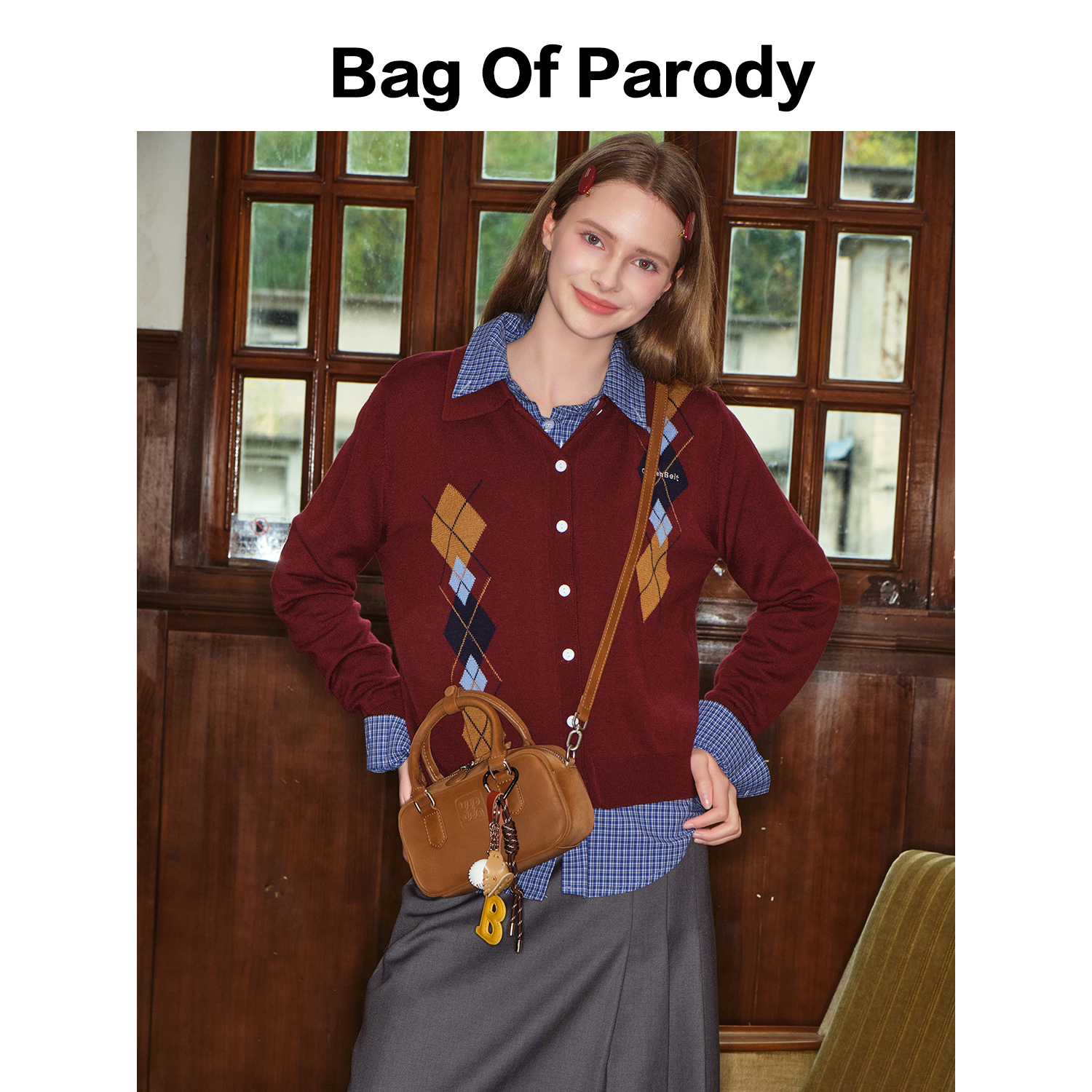 复古牛皮保龄球包包女背包