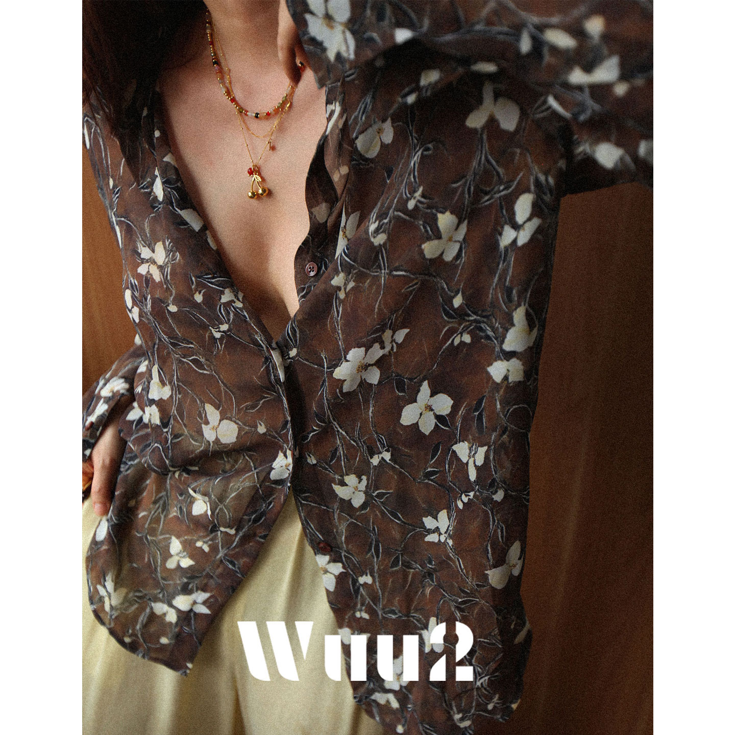 Wuu2复古碎花衬衫女长袖宽松