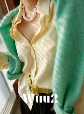 Wuu2 卢贝克 氧气超柔云朵黄色衬衫女长袖宽松设计感叠穿衬衣春季