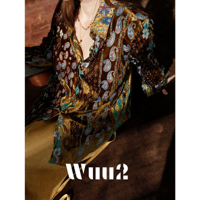 Wuu2奎宁金汤力新中式丝绒花衬衫