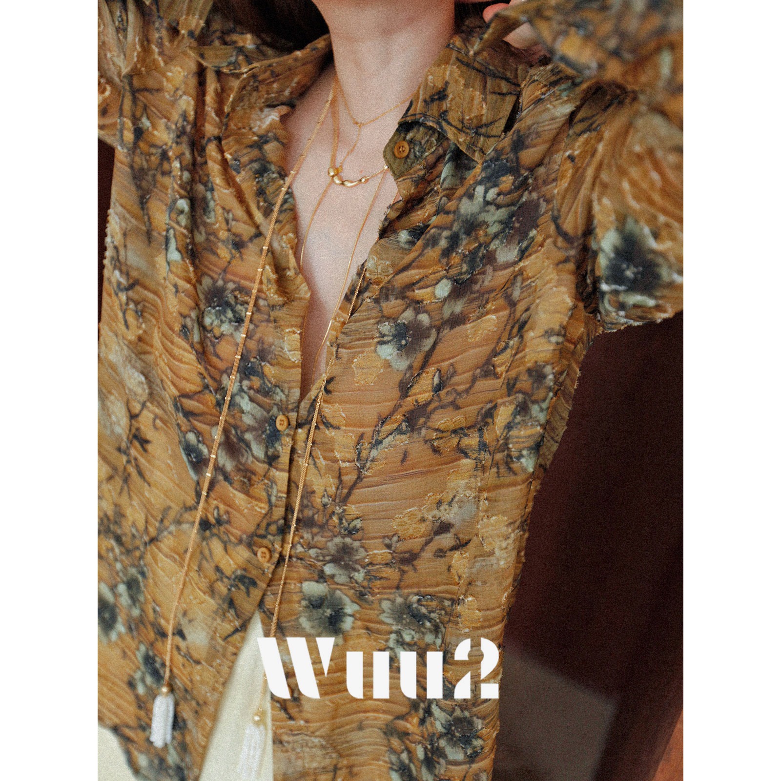 Wuu2 桃花隐士 复古立体烧花衬衫女小众设计感新中式薄款别致上衣