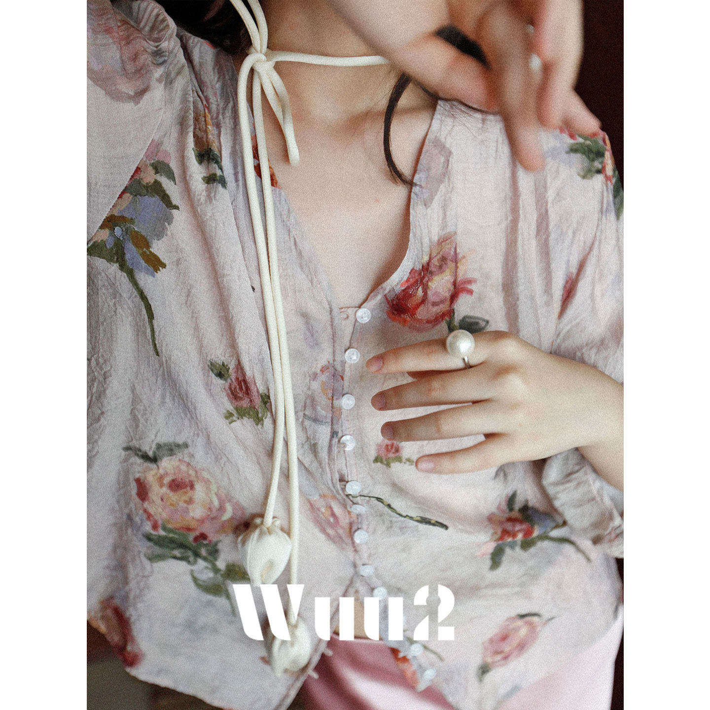 夏季天丝超薄七分袖复古花衬衫女