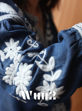 Wuu2 摩拉维亚 复古重工刺绣天丝水洗牛仔衬衫薄款上衣柔软舒适女