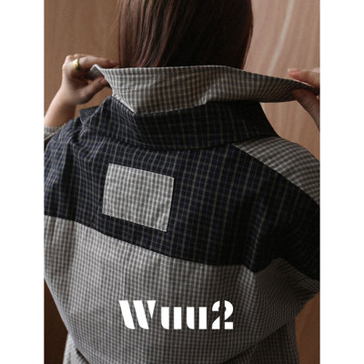 Wuu2无名之辈小众格子假两件衬衫