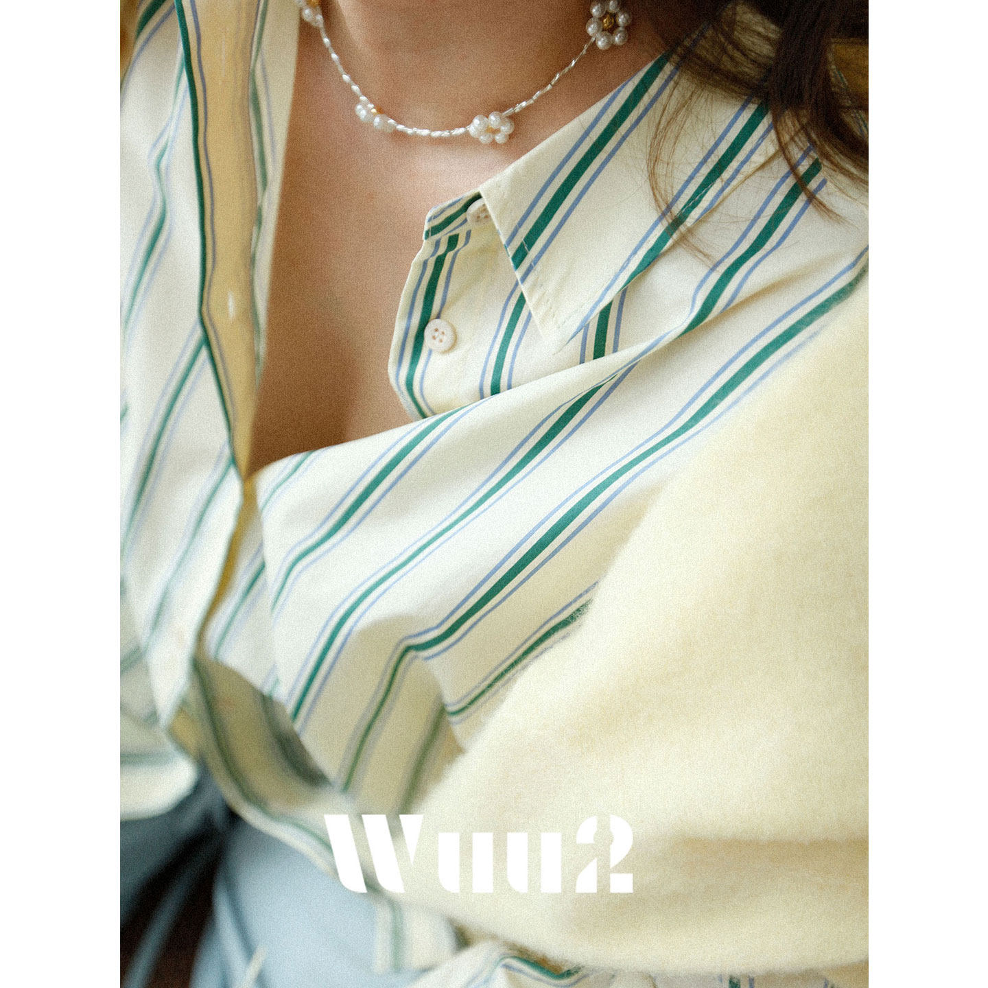 Wuu2 香草冰酪 清新撞色条纹衬衫女法式慵懒风宽松春日穿搭上衣