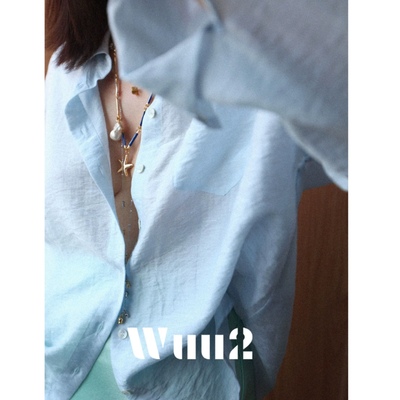 Wuu2法式天丝亚麻蓝色衬衫防晒衫