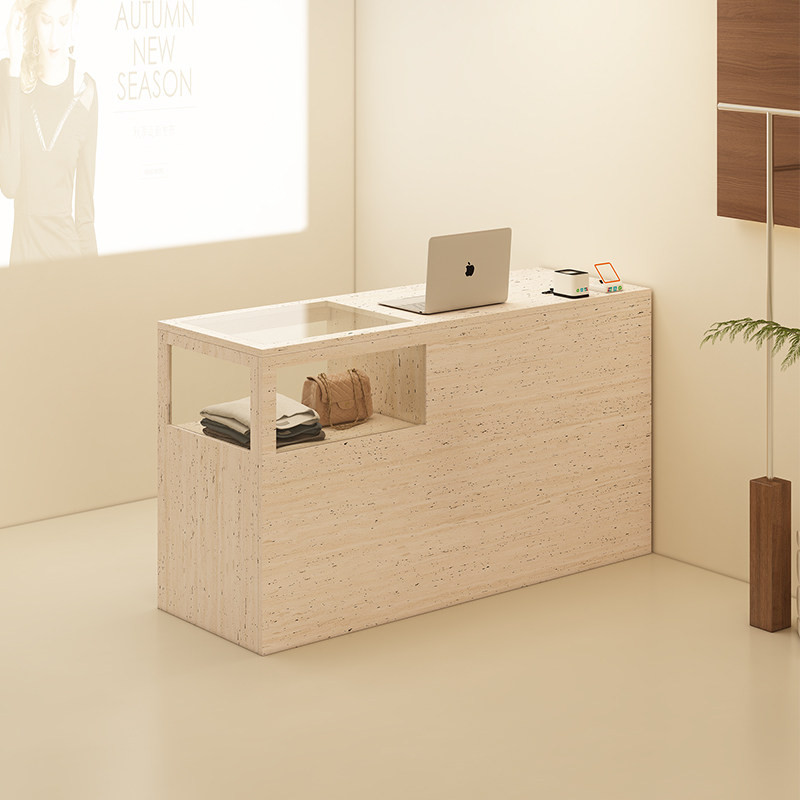 服装店收银台中古风带玻璃吧台女装店铺小型前台美发美容院接待台