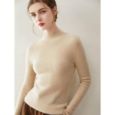 缝一体~半高领羊绒衫女10秋0修%纯喀什米尔羊毛TLH身显瘦针织打无