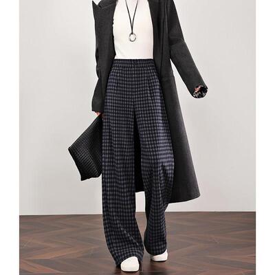 加厚子加绒裤女冬季格宽子裤松软糯羊毛保腿VIB暖垂感直筒小个子