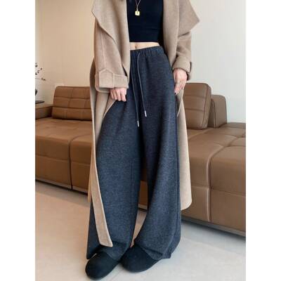色加绒裤WCE女灰秋冬2子025新款加厚保暖垂感软糯休闲糯直筒米阔
