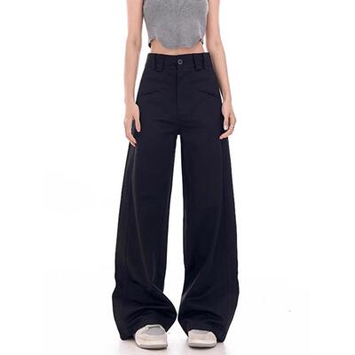 土土家黑色腿西装裤女季新款高地秋腰显瘦垂感直筒休闲RMF拖阔裤