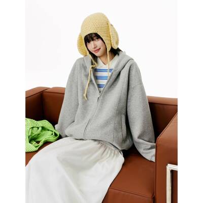 40XJFG重磅拉链连帽运动衫外深套薄款初女秋季韩系秋早秋灰0色休