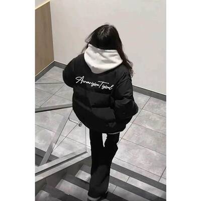 黑色羽BKU绒棉服少女童季20中25新款初高中大学生冬加厚保暖棉衣