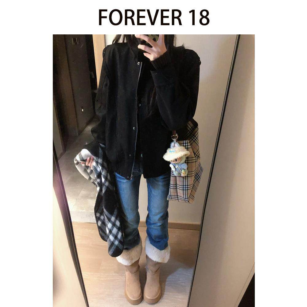 身美式覆古加绒加厚低腰窄版直牛筒仔裤F18女20款25冬季新修拖地