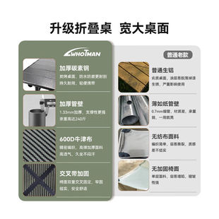 沃特曼(Whotman)户外折叠桌椅便携式烧烤露营餐桌自驾游桌椅三件