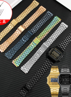 适配卡西欧AE1200/1300/1000 AQ-230 LA-680小方块金表精钢手表带