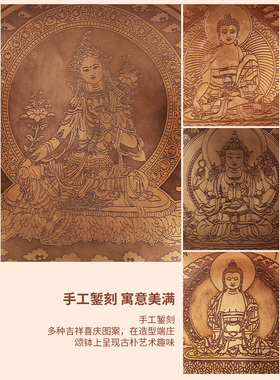 绿度母佛像颂钵音钵尼泊尔手工碗家用音疗法海喜马拉雅铜磬摆件