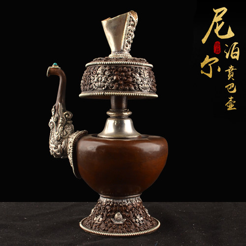 藏传用品纯铜贲巴壶尼泊尔密宗佛前净水瓶家用供奉摆件古铜色