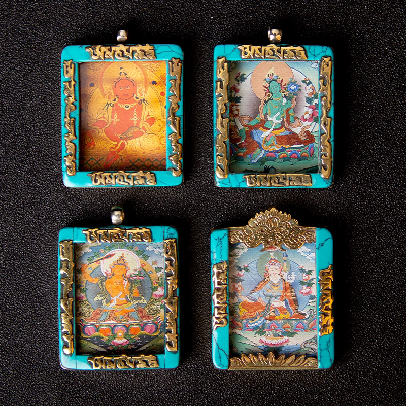 西藏手工彩绘唐卡六子真言尼泊尔嘎乌盒项链挂件佛像牌男女同款
