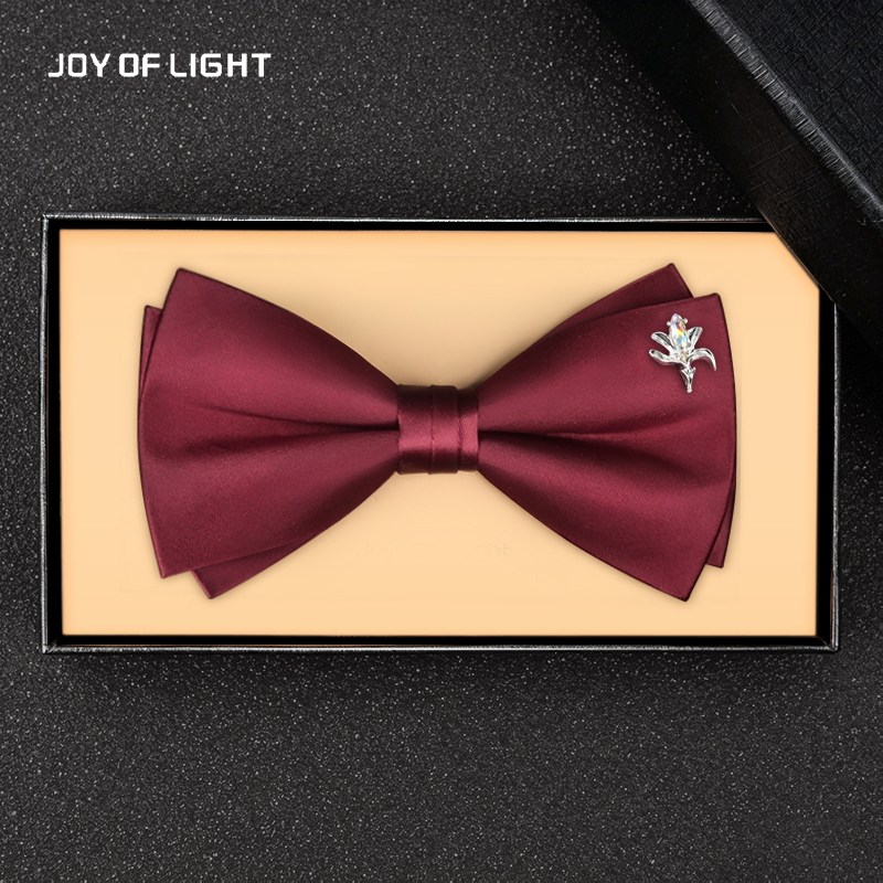JoyofLight原创「百合」酒红色领结婚礼男新郎订婚男士衬衫蝴蝶结