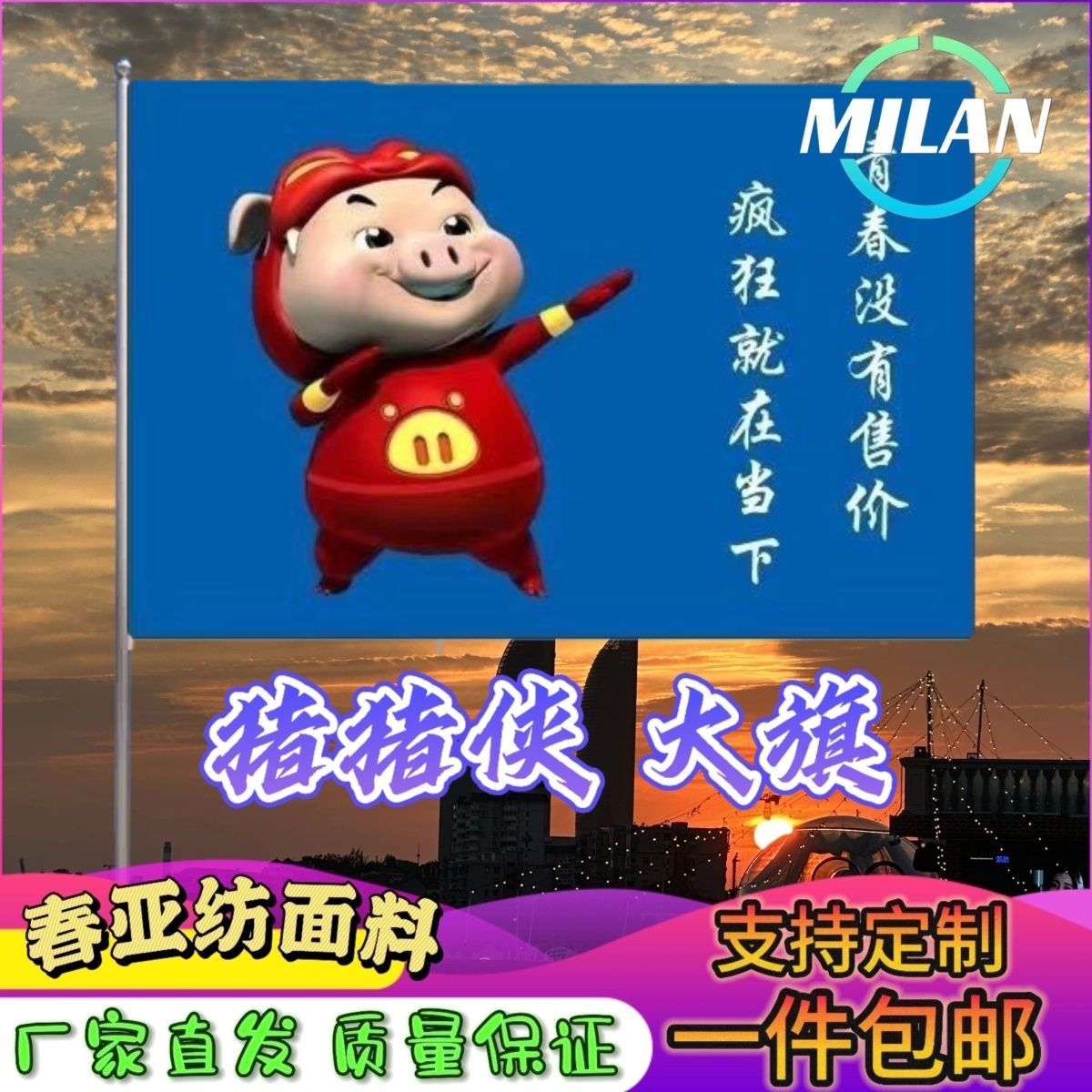 猪猪侠旗帜定做男神GG爆旗子定制队旗青春没有售价疯狂就在当下