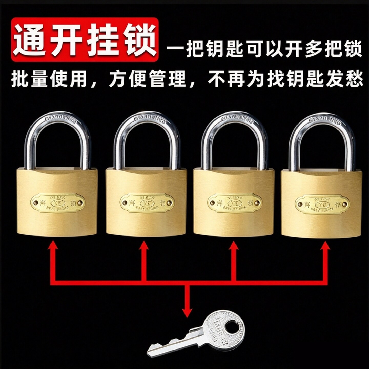 多锁一把钥匙通开型通开锁挂锁通用锁头同心锁电力宿舍物业管理锁