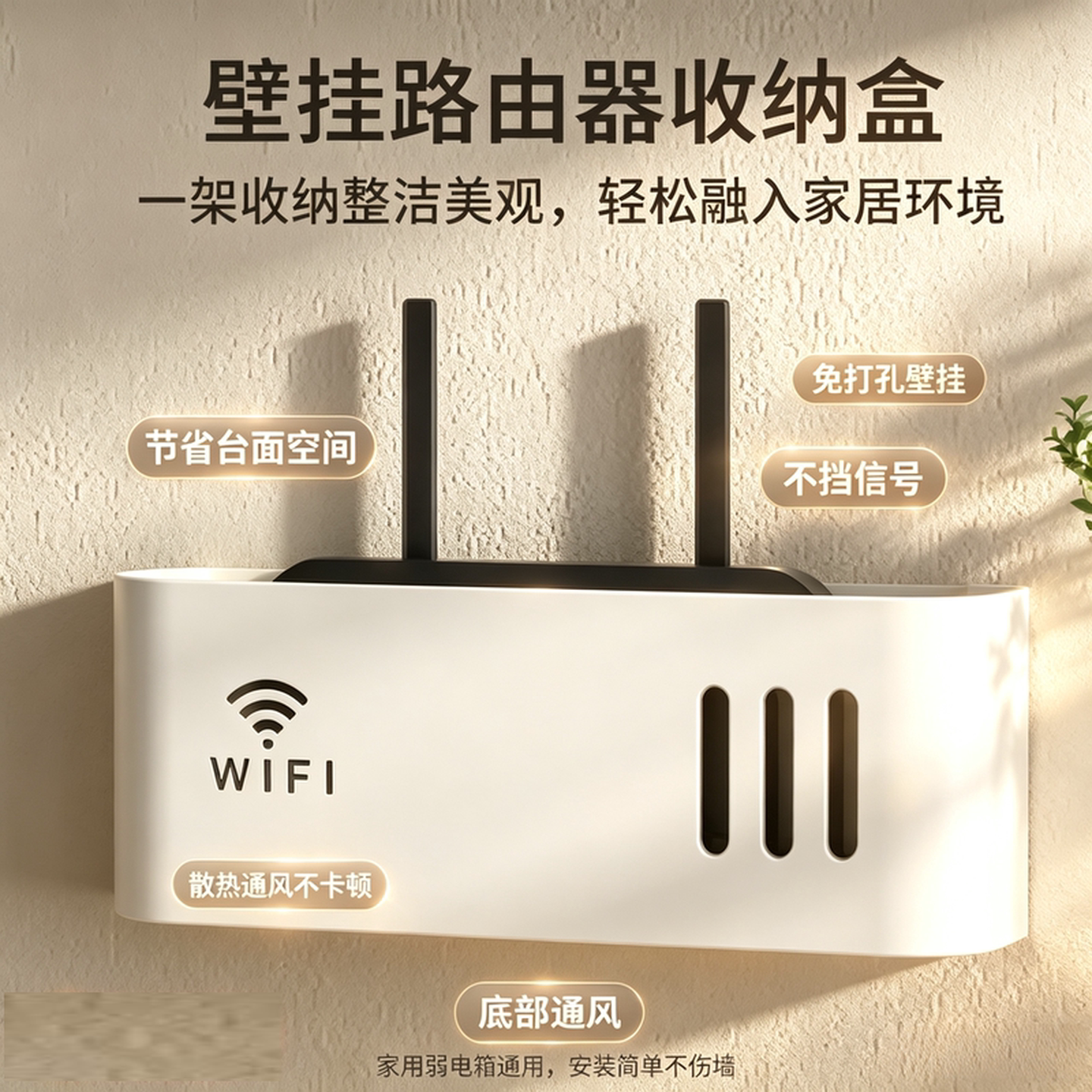 路由器收纳盒光猫机顶盒客厅置物架壁挂式免打孔理线盒wifi固定器