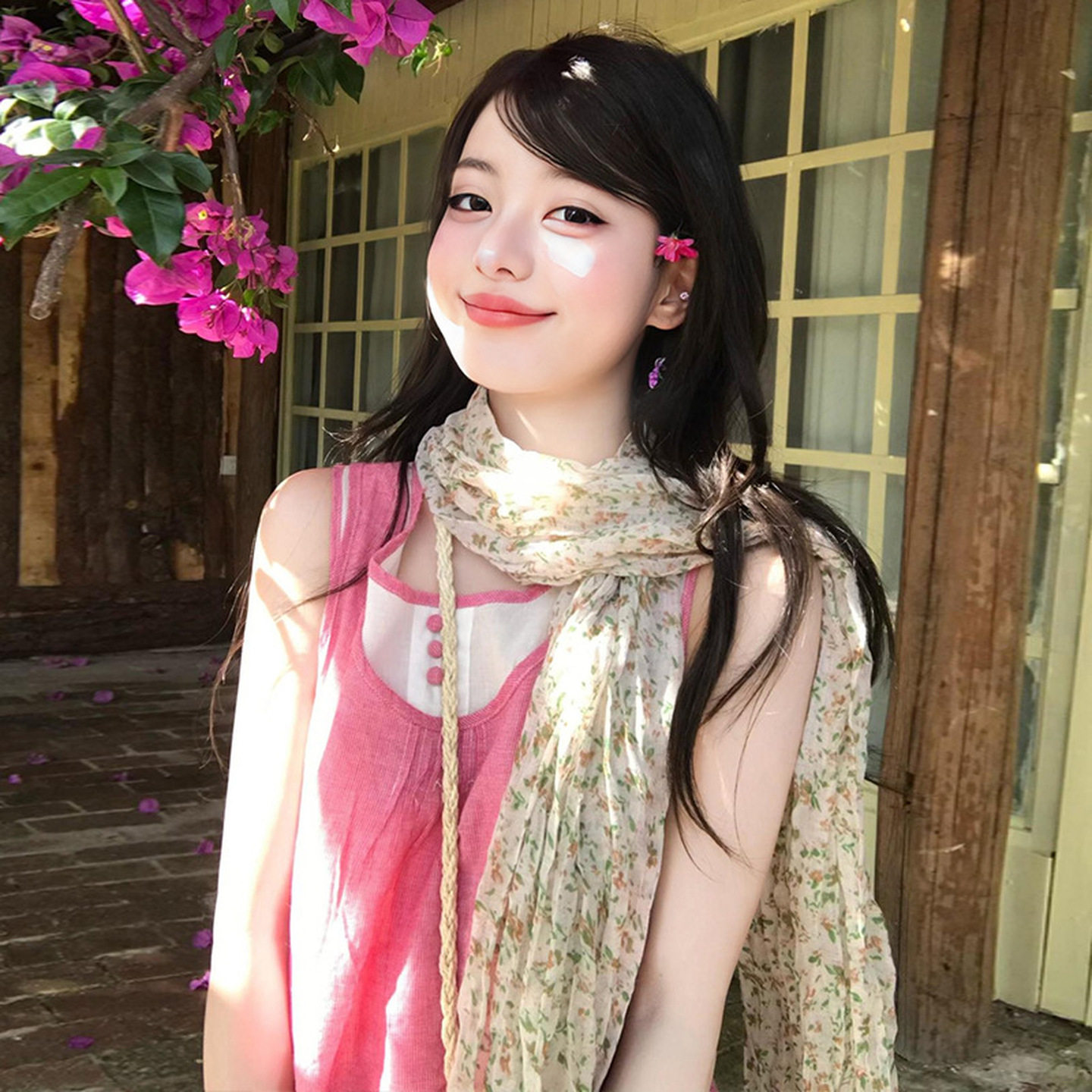 森系碎花围巾女夏季薄款棉麻褶皱长条丝巾围脖高级感外搭防晒披肩