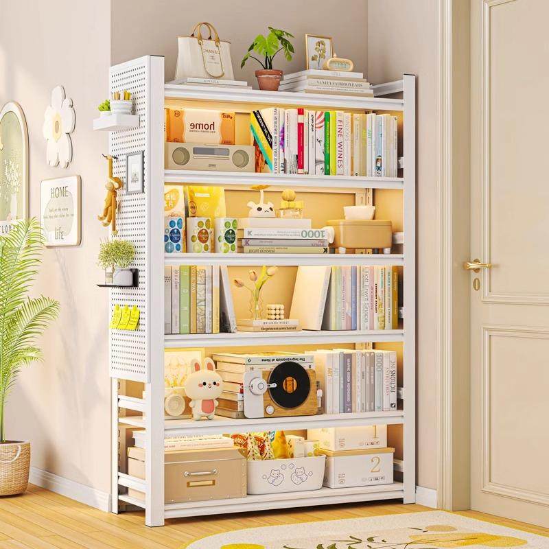 钢制书架带洞洞板简易学生一体靠墙书柜阳台落地多层置物架收纳架