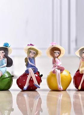 少女心创意时尚卡通水果姑娘蛋糕装饰树脂摆件闺蜜女朋友生日礼物