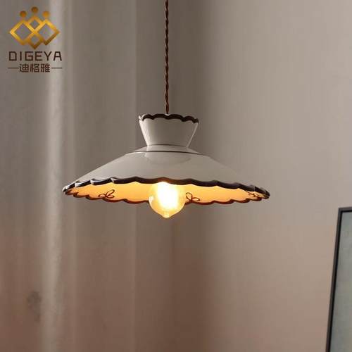 法式中古风手绘陶瓷吊灯餐厅床头玄关吧台过道日式复古奶油风灯具