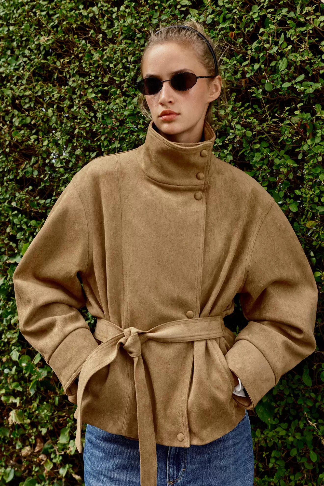 ZA2026 Autumn New Arrival, Women's Long-Sleeve Stand Collar with Belt Suede Effect Jacket 4344650 751