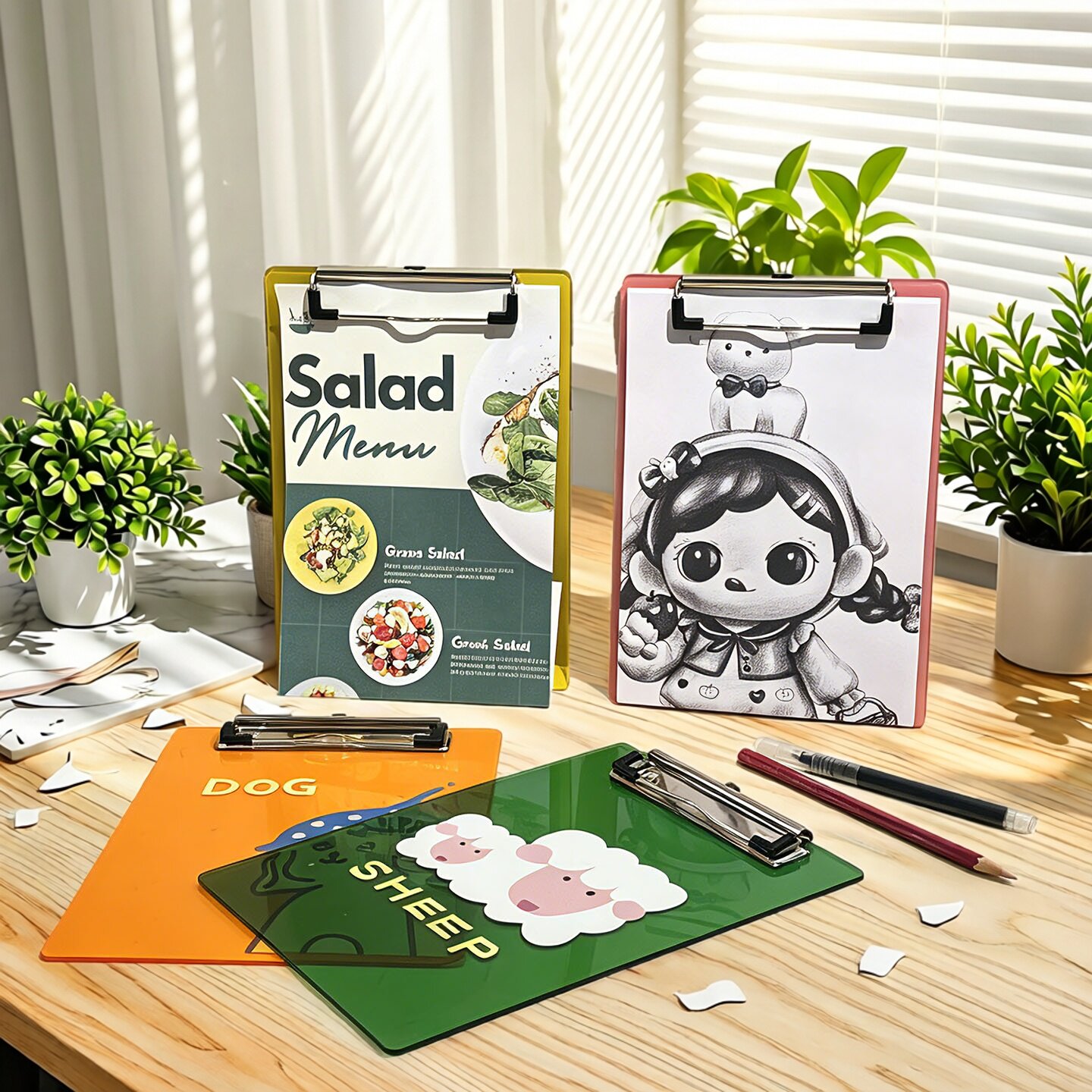 厚刻写字板3毫米亚克力垫板定制歌词创意文件夹A4尺寸板圆角打磨防刮手办公用品彩色LOGO图案学生考试A5尺寸