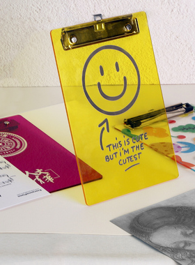 厚刻INS风写字垫板资料克莱因蓝色文件夹咖啡奶茶饮品店点菜单学生书本亚克力创意个性透明签字便签本A4A5B5