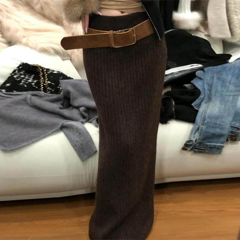 美拉德高腰显瘦气质针织半身裙女秋冬辣妹紧身包臀裙复古长裙子,女装/女士精品,半身裙,淘宝优惠券,粉丝福利购,淘宝优惠卷