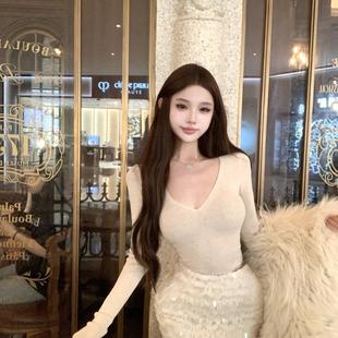 kumikumi纯欲风套装性感长袖针织衫女秋季高腰显瘦半身短裙两件套