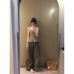 kumikumi纯欲风套装豹纹抹胸背心女夏季高腰显瘦百搭休闲裤两件套