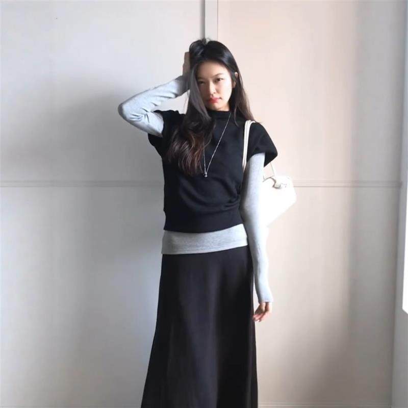 韩系气质黑色半高领短袖针织马甲女秋冬叠穿毛衣背心时尚短款上衣,女装/女士精品,马夹,淘宝优惠券,粉丝福利购,淘宝优惠卷