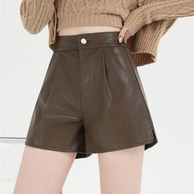 韩系甜美温柔风气质咖色高腰PU皮裤女秋新款时尚百搭遮肉显瘦短裤,女装/女士精品,休闲裤,淘宝优惠券,粉丝福利购,淘宝优惠卷
