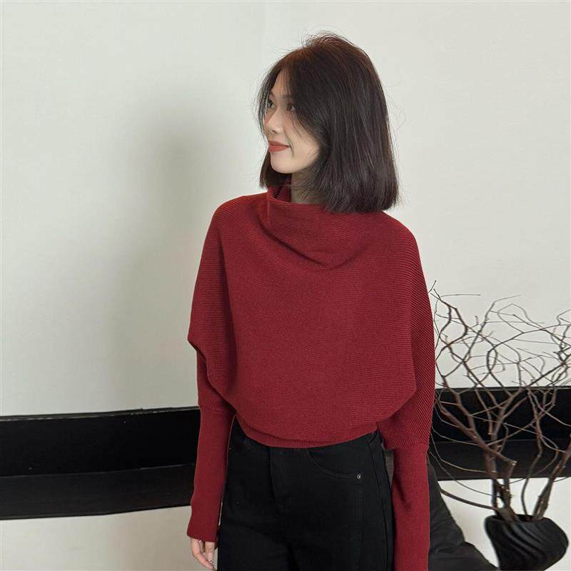 红色堆堆高领套头毛衣针织衫女秋冬慵懒蝙蝠长袖收腰显瘦气质上衣,女装/女士精品,毛针织衫,淘宝优惠券,粉丝福利购,淘宝优惠卷