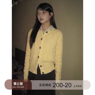 红人馆黄色针织衫女春秋季新款穿搭外套气质长袖上衣修身毛衣开衫