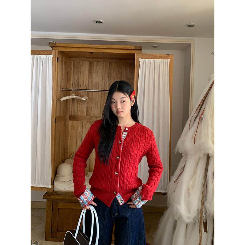 红人馆红色毛衣开衫女开春季设计感假两件上衣独特绝美小针织外套,女装/女士精品,毛针织衫,淘宝优惠券,粉丝福利购,淘宝优惠卷