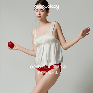 GUAGUALADY桑蚕丝法式 轻奢高级感真丝美背吊带背心免穿文胸上衣女
