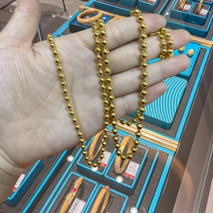 十年老铺黄金包银古法圆珠链女光珠亮面颈链转运珠链子男大金链子